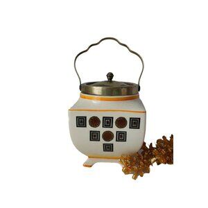 Vintage Art Deco Biscuit Barrel With Metal Handle Sandland Hanley Staffordshire